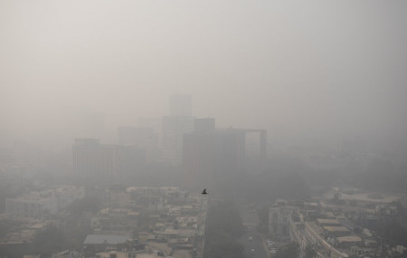 Smog envelopes the skyline in New Delhi, India, Wednesday, Nov. 4, 2020.