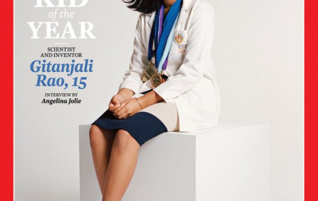 This undated photo provided by Time Magazine shows the cover of its Dec. 14, 2020 issue, featuring a 15-year-old Colorado high school student and young scientist who has been named the magazi