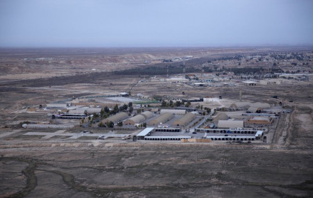 This Dec. 29, 2019, aerial file photo taken from a helicopter shows Ain al-Asad air base in the western Anbar desert, Iraq.