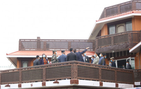 Oli visits house for UML party office, 5-year deal signed