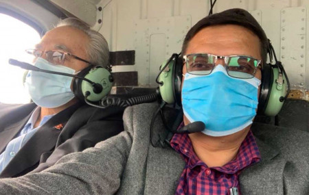 Home Minister Thapa flies on chopper to file nominations for National Assembly election