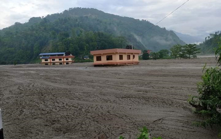 Indrawati river flowing through human settlement in Melamchi Bazar. Photo Courtesy/Social media