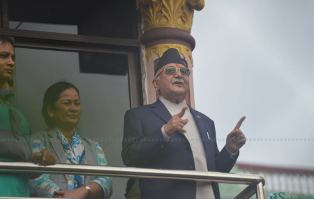 Shameless Nepal has no place in UML: Oli rants from balcony of his home in Balkot