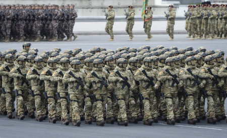 File Photo: Azerbaijani troops march past during a parade in Baku, Azerbaijan, Thursday, Dec. 10, 2020. AP/RSS Photo