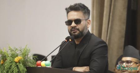 FILE - Prime Minister Balen Shah attends Parliament wearing dark sunglasses.