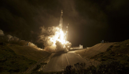 The SpaceX rocket launches with the DART spacecraft onboard. It will nudge an asteroid from its orbit in September 2022. (NASA/Bill Ingalls)