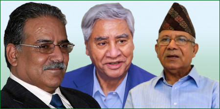 (From L) Dahal, Deuba and Nepal