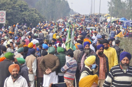 Farmers marching to New Delhi gather near the Punjab-Haryana border at Shambhu, India, Tuesday, Feb.13, 2024. (AP/RSS Photo)