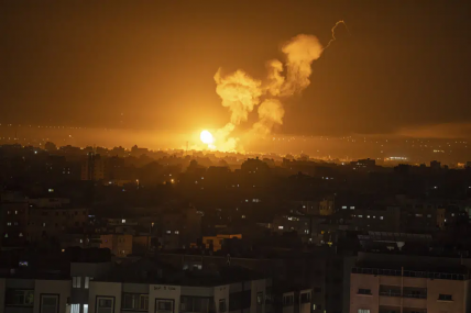 Fire and smoke rise following an Israeli airstrike in central Gaza Strip, Friday, April 7, 2023. The Israeli military has struck targets in the Gaza Strip, pushing the region toward a wider conflagration after a day of rocket fire along the country's northern and southern borders.  AP/RSS Photo