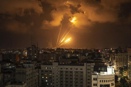 Rockets fired by Palestinian militants toward Israel, in Gaza City, Saturday, Aug. 6, 2022.  AP/RSS Photo