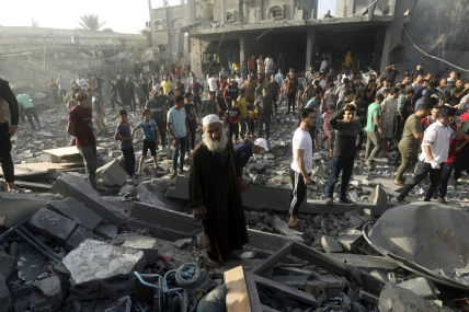 Palestinians look for survivors under the rubble of a destroyed building following an Israeli airstrike in Khan Younis refugee camp, southern Gaza Strip, Monday, Nov. 6, 2023. AP/RSS Photo