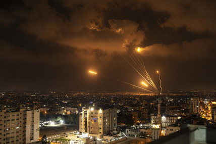 Rockets fired by Palestinian militants toward Israel, in Gaza City, Friday, Aug. 5, 2022. Palestinian officials say Israeli airstrikes on Gaza have killed at least 10 people, including a senior militant, and wounded 55 others.  AP/RSS Photo