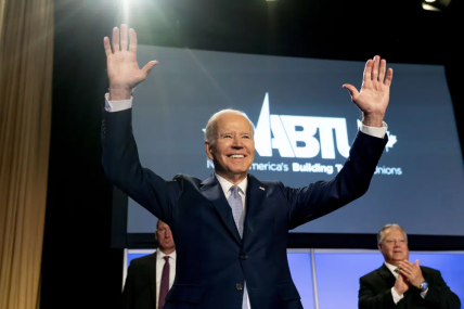 US President Joe Biden departs after speaking at the North America's Building Trades Union National Legislative Conference at the Washington Hilton in Washington, Tuesday, April 25, 2023. AP/RSS Photo
