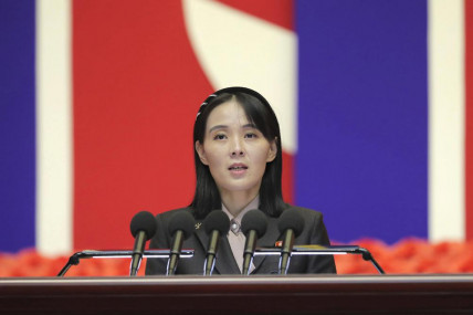FILE - This photo provided on Aug. 14, 2022, by the North Korean government, Kim Yo Jong, sister of North Korean leader Kim Jong Un, delivers a speech during the national meeting against the coronavirus, in Pyongyang. AP/RSS Photo