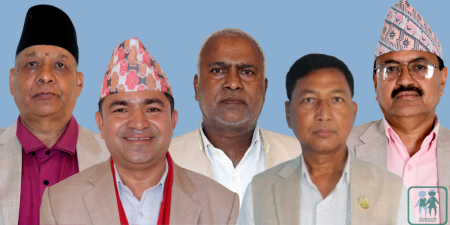 (From left) Dilli Raj Bhusal, Ratna Bahadur Khatri, Bhandari Lal Ahir, Tulsi Prasad Chaudhary, and Ramji Prasad Ghimire