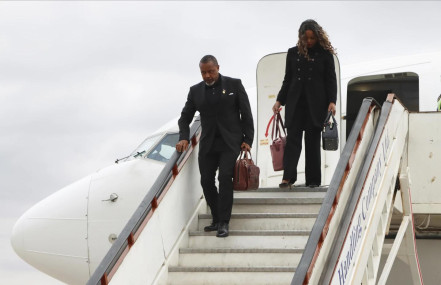 FILE - Malawi Vice President Saulos Chilima,left, and his wife Mary disembark from a plane upon his return from South Korea in Lillongwe, Sunday, June 9, 2024. (AP Photo)