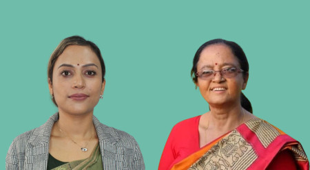 FILE - Monika Bhattarai Adhikari (left) and Uma Regmi