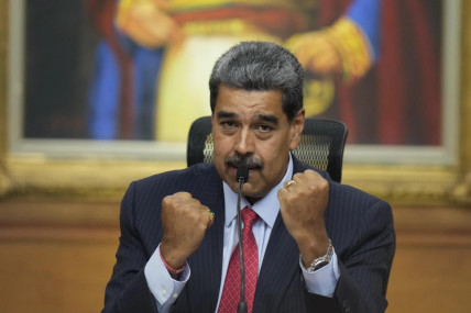 Venezuelan President Nicolas Maduro gestures during a news conference at Miraflores presidential palace in Caracas, Venezuela, July 31, 2024, three days after his disputed reelection. (AP Photo)