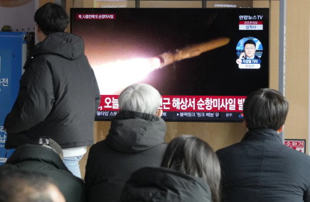 A TV screen shows a file image of North Korea’s missile launch during a news program at the Seoul Railway Station in Seoul, South Korea, Sunday, Jan. 28, 2024. AP/RSS Photo