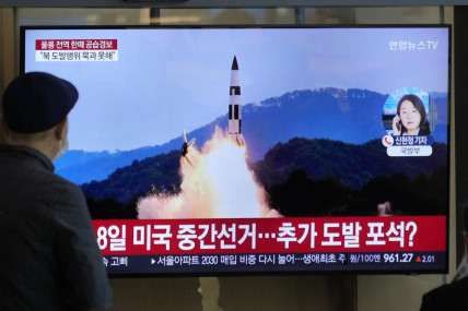 A TV screen shows a file image of North Korea's missile launch during a news program at the Seoul Railway Station in Seoul, South Korea, Wednesday, Nov. 2, 2022. AP/RSS Photo