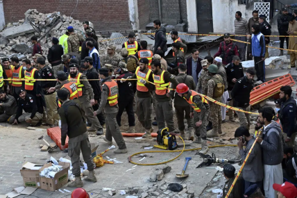 Security officials and rescue workers gather at the site of suicide bombing, in Peshawar, Pakistan, Monday, Jan. 30, 2023. AP/RSS Photo Security officials and rescue workers gather at the site of suicide bombing, in Peshawar, Pakistan, Monday, Jan. 30, 2023. AP/RSS Photo