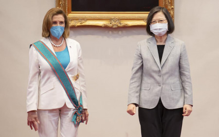 U.S. House Speaker Nancy Pelosi, left, and Taiwanese President President Tsai Ing-wen stand during a meeting in Taipei, Taiwan, Wednesday, Aug. 3, 2022.  AP/RSS Photo