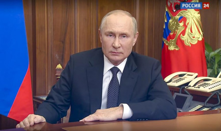 In this image made from a video released by the Russian Presidential Press Service, Russian President Vladimir Putin addresses the nation in Moscow, Russia, Wednesday, Sept. 21, 2022. AP/RSS Photo