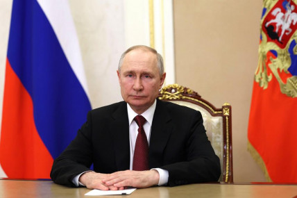 In this handout photo released by Russian Presidential Press Service on Monday, June 26, 2023, Russian President Vladimir Putin Video address to the participants and guests of the 11th International Youth Industrial Forum "Engineers of the Future 2023" n Moscow, Russia. AP/RSS Photo
