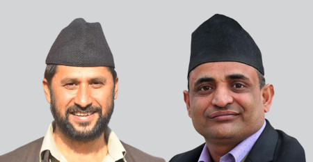 Home Minister Rabi Lamichhane (left) and Attorney General Dinmani Pokharel