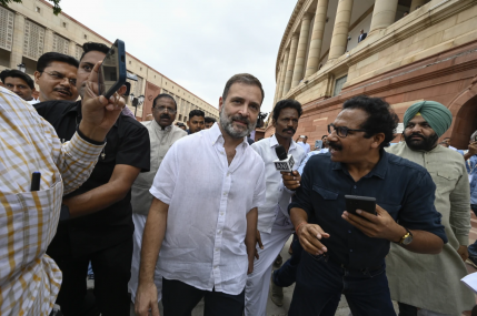 Rahul Gandhi arrives at the Indian parliament in New Delhi, India, Aug 7, 2023. AP/RSS Photo