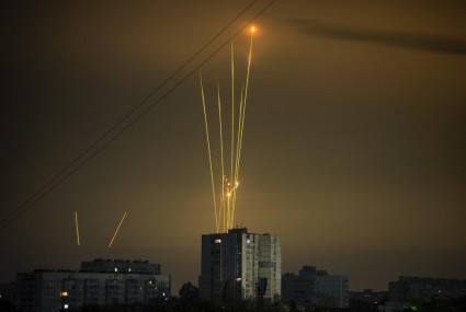 Russian rockets launch against Ukraine from Russia's Belgorod region are seen at dawn in Kharkiv, Ukraine, early Saturday, Aug. 20, 2022.  AP/RSS Photo