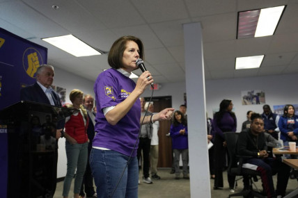 Sen. Catherine Cortez Masto, D-Nev., speaks at a campaign event Tuesday, Nov. 8, 2022, in Las Vegas. AP/RSS Photo