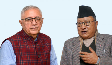 FILE - Shekhar Koirala (left) and Gopal Man Shrestha