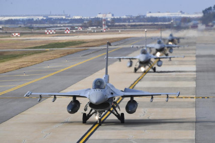 In this photo provided by the South Korea Defense Ministry, South Korean Air Forces' KF-16 fighters prepare to take off during a joint aerial drills called Vigilant Storm between U.S and South Korea, in Gunsan, South Korea, Monday, Oct. 31, 2022. AP/RSS Photo