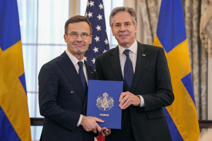 Swedish Prime Minister Ulf Kristersson (L) and US Secretary of State Antony Blinken. AP/RSS Photo