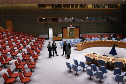 People stand in the mostly empty Security Council chambers at United Nations headquarters, Thursday, Dec. 21, 2023. (AP/RSS Photo)