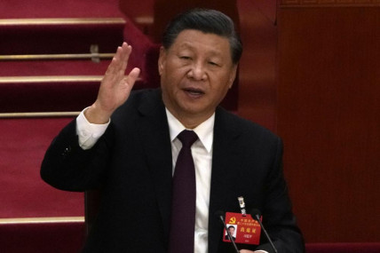 Chinese President Xi Jinping attends the closing ceremony of the 20th National Congress of China's ruling Communist Party at the Great Hall of the People in Beijing, Saturday, Oct 22, 2022. (AP/RSS Photo)