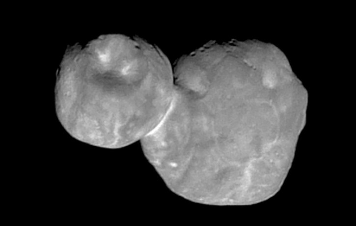 This Tuesday, Jan. 1, 2019 image made available by NASA shows the Kuiper belt object originally called "Ultima Thule," about 1 billion miles beyond Pluto, encountered by the New Horizons spac