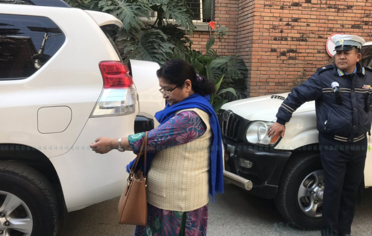 PM Oli's wife Radhika Shakya after meeting him at the hospital.