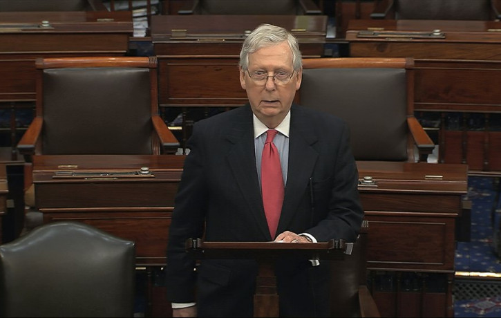 In this image from video, Senate Majority Leader Mitch McConnell, R-Ky., speaks on the Senate floor at the U.S. Capitol in Washington, Wednesday, March 25, 2020.