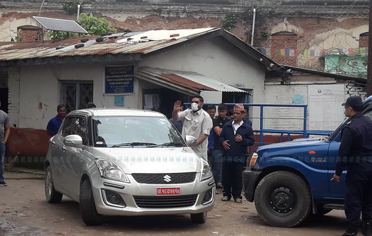 Former APF DIG Ranjan Koirala getting into a car upon his release on Thursday.