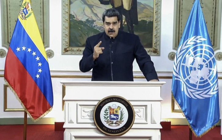 In this UNTV image, Nicolás Maduro Moros, President of Venezuela, speaks in a pre-recorded video message during the 75th session of the United Nations General Assembly, Wednesday, Sept. 23, 2