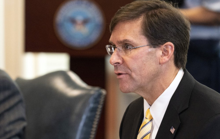 In this Oct. 8, 2020, file photo, Secretary of Defense Mark Esper speaks before a meeting with Romanian Defense Minister Nicolae Ciuca, at the Pentagon, in Washington. President Donald Trump 