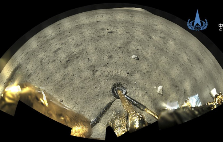 This image taken by panoramic camera aboard the lander-ascender combination of Chang'e-5 spacecraft provided by China National Space Administration shows a moon surface after it landed on the