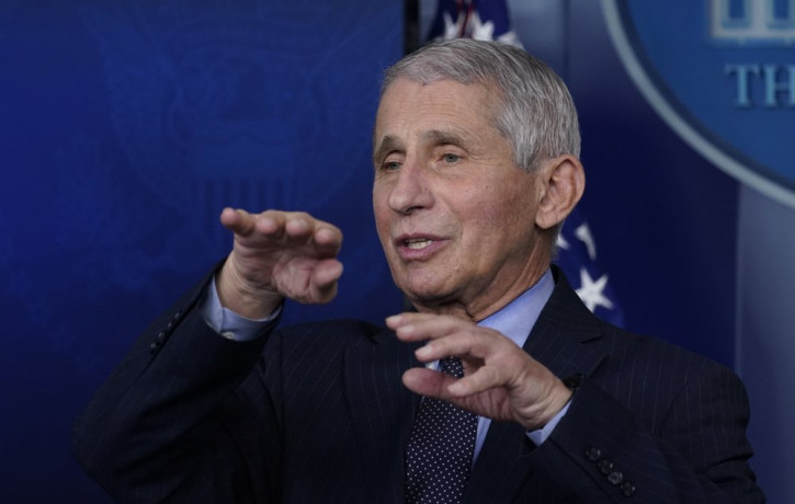 In this Jan. 21, 2021 file photo, Dr. Anthony Fauci, director of the National Institute of Allergy and Infectious Diseases, speaks with reporters at the White House, in Washington.