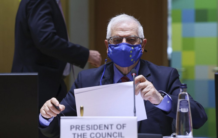 European Union foreign policy chief Josep Borrell arrives for a European Foreign Affairs Ministers meeting at the European Council headquarters in Brussels, Monday, March 22, 2021.