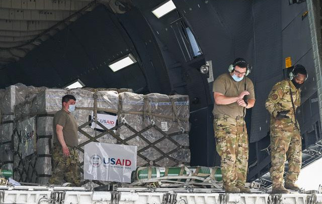 Relief supplies from the United States in the wake of India's COVID-19 situation arrive at the Indira Gandhi International Airport cargo terminal in New Delhi, India, Friday, April 30, 2021.