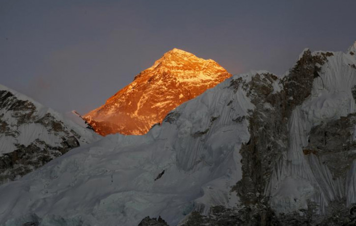 In this Nov. 12, 2015 file photo, Mt. Everest is seen from the way to Kalapatthar in Nepal.