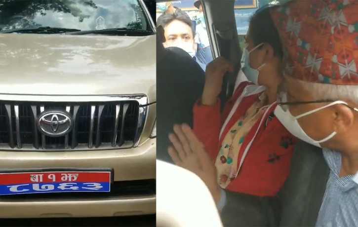 Accused woman with Minister Shrestha on his official vehicle.