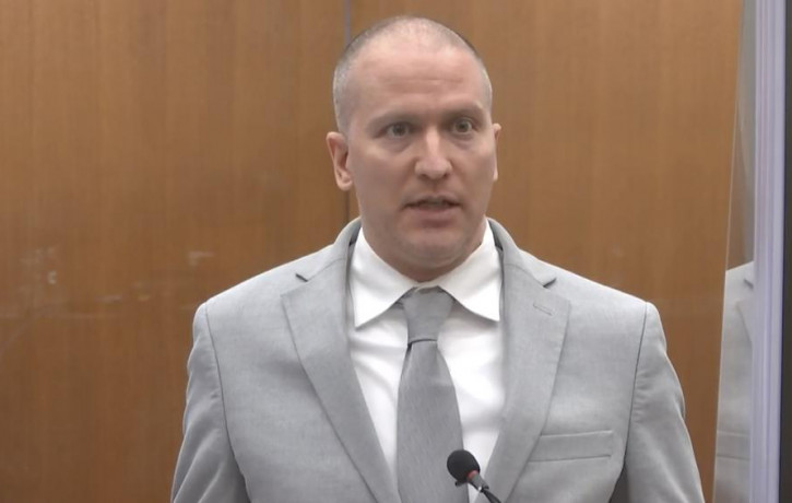 Former Minneapolis police Officer Derek Chauvin addresses the court as Hennepin County Judge Peter Cahill presides over Chauvin's sentencing, Friday, June 25, 2021, at the Hennepin County Cou
